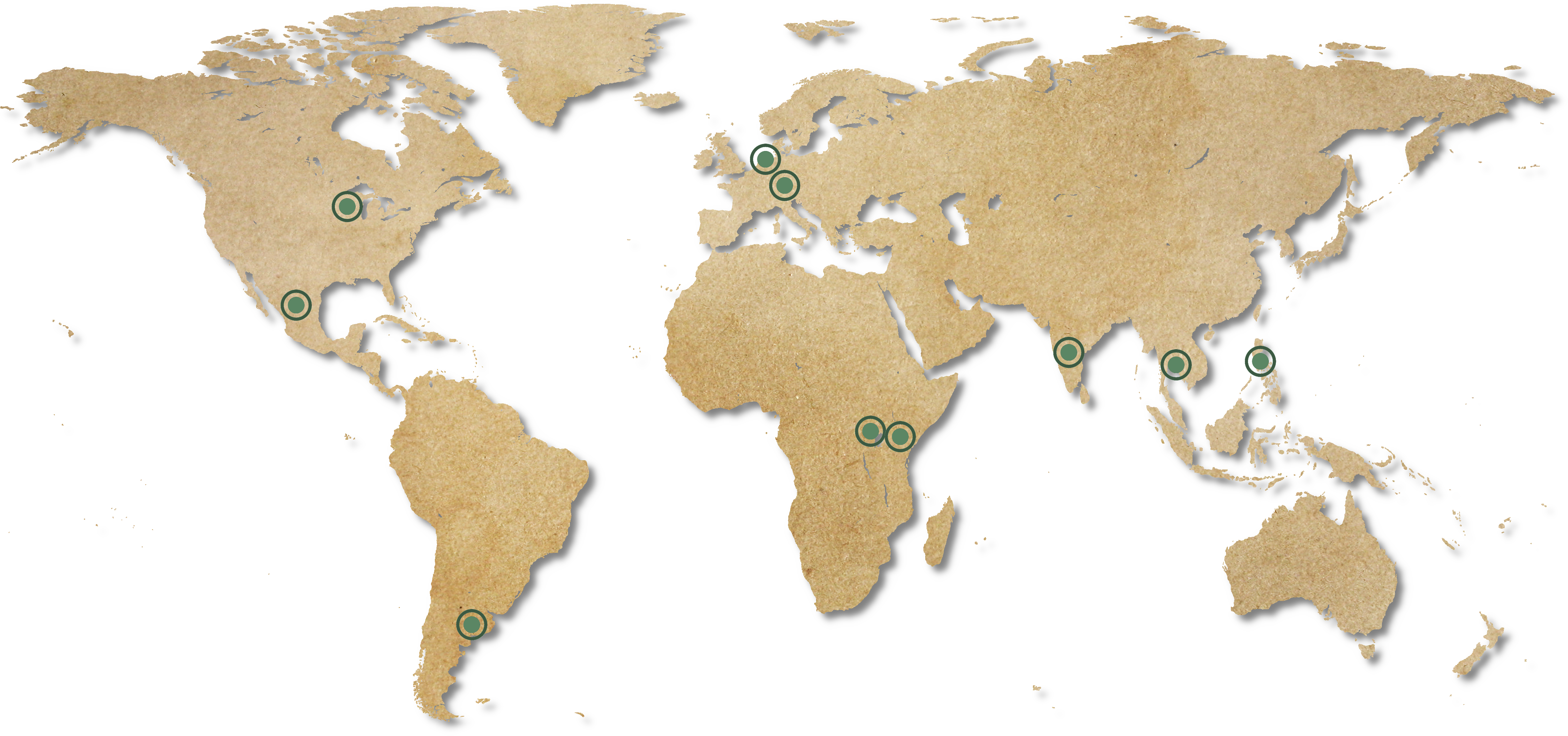 Παγκόσμιος χάρτης με τοποθεσίες των συνεργαζόμενων οργανισμών GOSSI